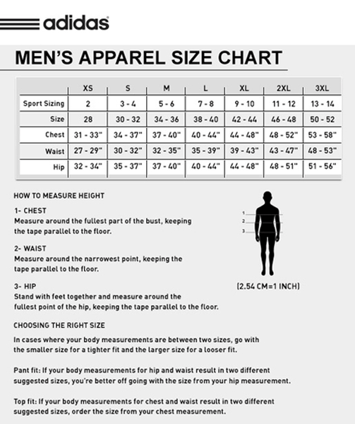 adidas pants mens size chart