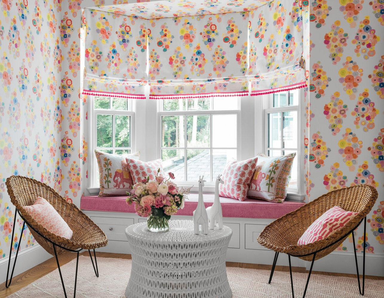 Roman blinds with pom poms