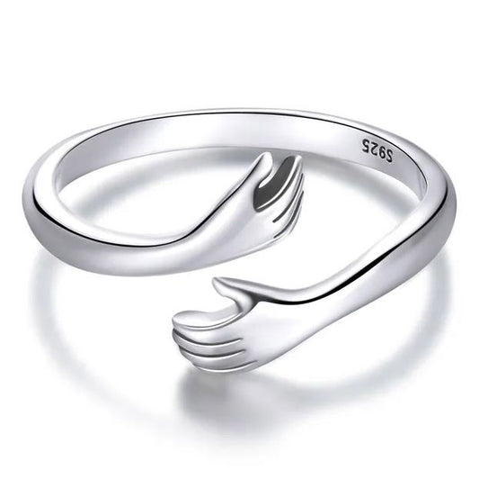 925 Sterling Silver Ring Embracing Design Adjustable Cuff Ring