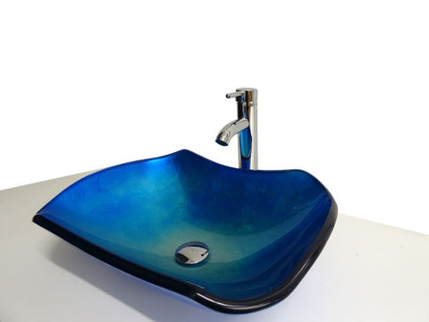 Snuggx Metallic Blue Tempered Glass Countertop Basin