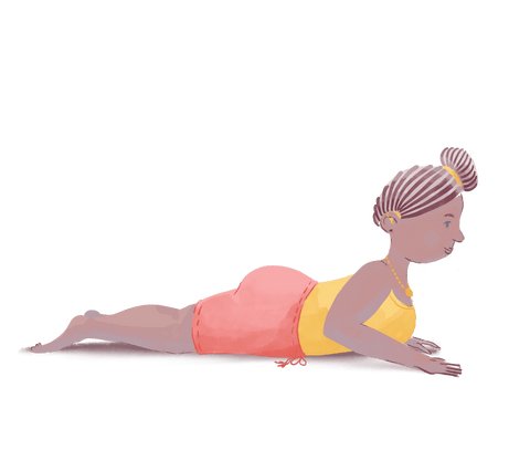 Illustration mit einer weiblich gelesenen Person die eine Yogaübung macht