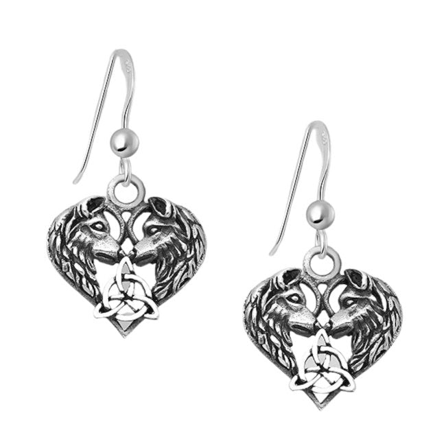 Wolf Celtic Knotwork Sterling Silver hook Earrings with Oxidised Accents
