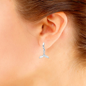 Whale Tail Sterling Silver Jewellery Set Earrings with Cubic Zirconia modelled