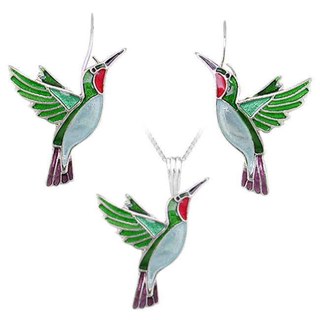 Hummingbird Jewellery Set with Sterling Silver plating & Enamels