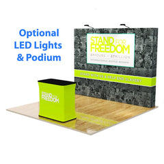 10ft Straight Fabric Pop Up Display with Two Optional Led lights and Podium