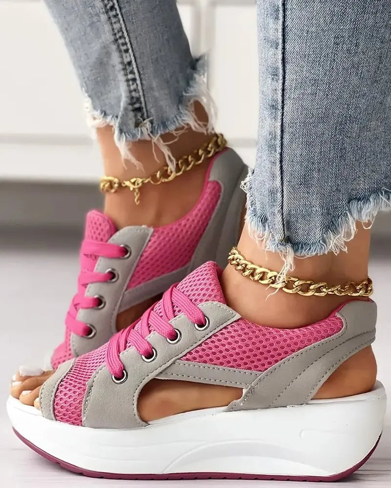 Product Image for Ravikna | Muffin Sandaler Med Snøring Og Kontrastpanel, Rosa / 39