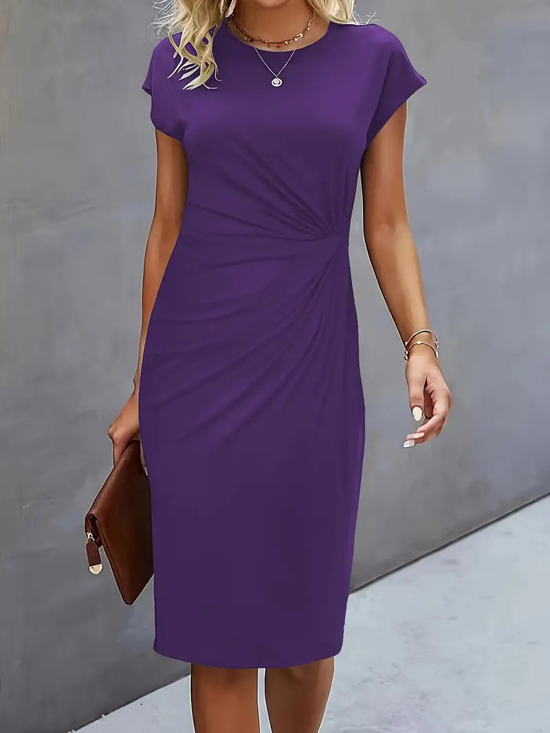 Product Image for Ravikna | Etuikleid Knielang Kurzarm Enganliegender Raffung Taille Eleganter Stil, Violettblau / XS