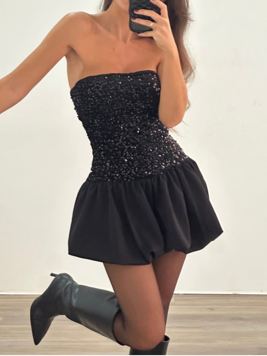 Product Image for Ravikna | Strapless Mini Dress With Sequin Decorated Tight Fitting Top Flared Skirt, M