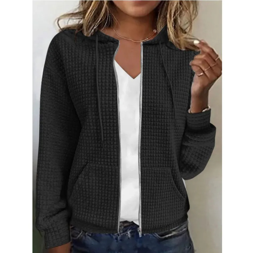 Product Image for Ravikna | Damejakke med glidelås, honningkakekonstruksjon, hette og lomme detaljer, Svart / 5XL