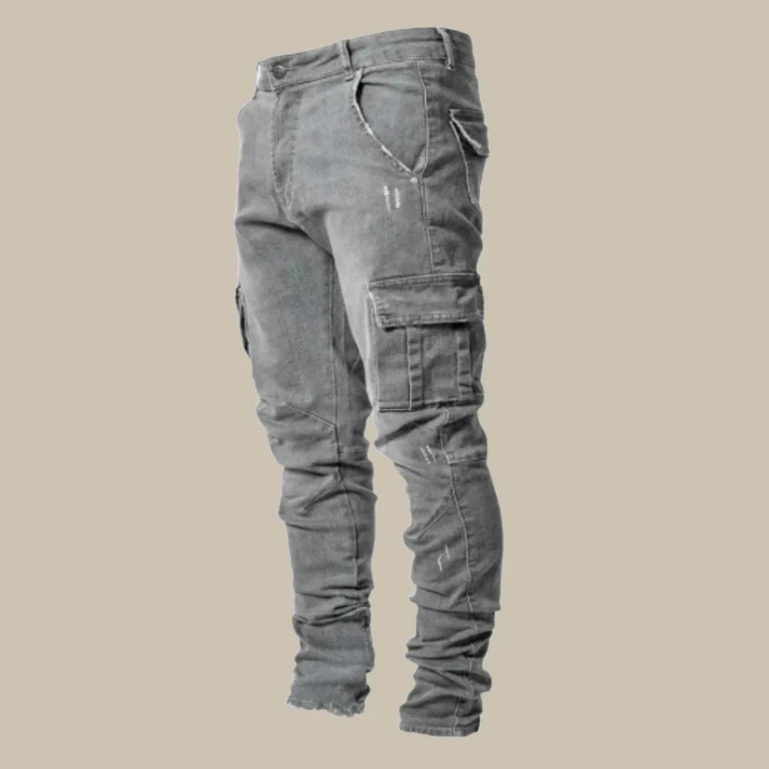 Product Image for Ravikna | Løse Stretch Cargo Jeans Med Lommer For Menn, Grå / S