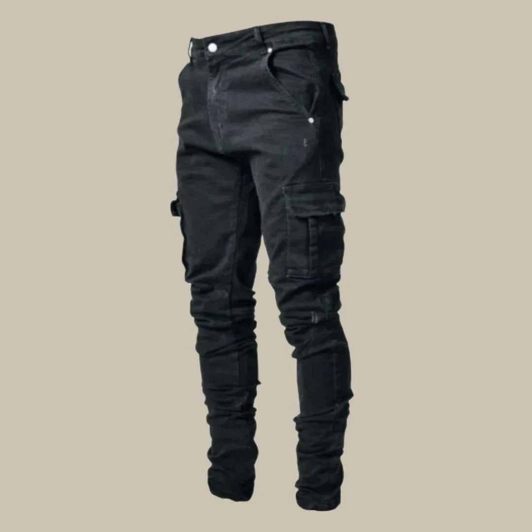 Product Image for Ravikna | Løse Stretch Cargo Jeans Med Lommer For Menn, Svart / XL