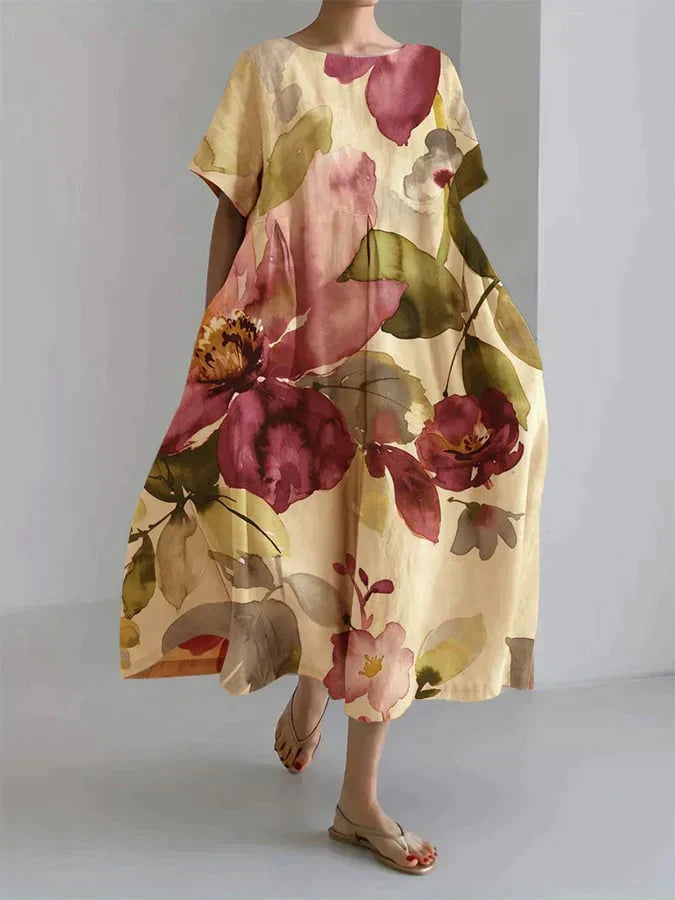 Product Image for Ravikna | Låst Skåret Kjole til Dame med Botanisk Blomster Mønster, Gul / XL