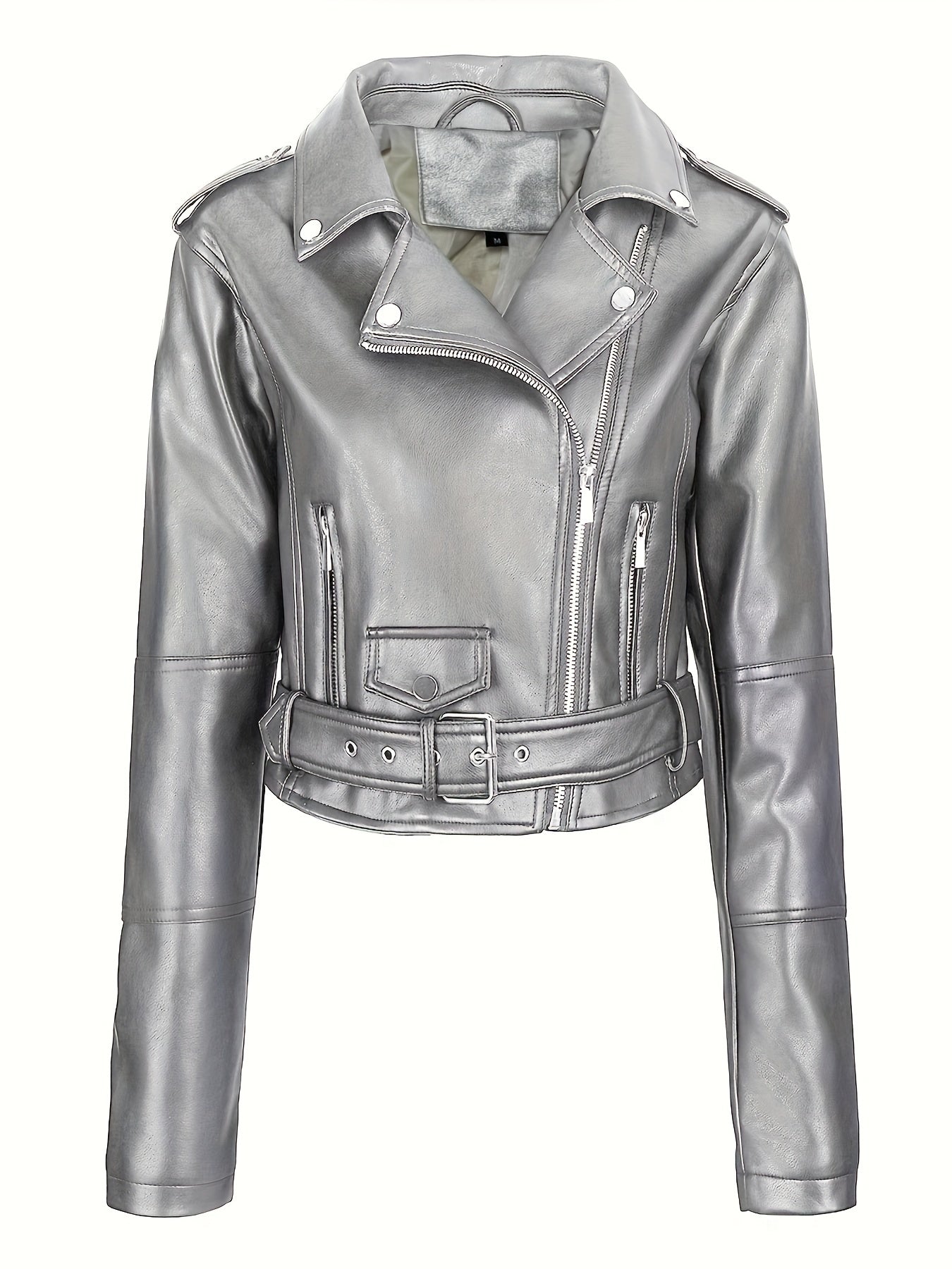 Product Image for Ravikna | Cropped faux leather jacket with zipper and long sleeves, Hopeakaksinen / S