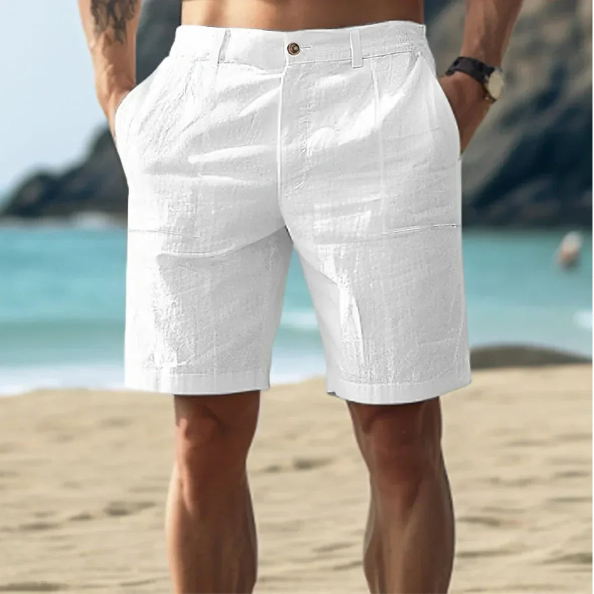 Product Image for Ravikna | Linne shorts til menn på sommerdager, Hvit / M