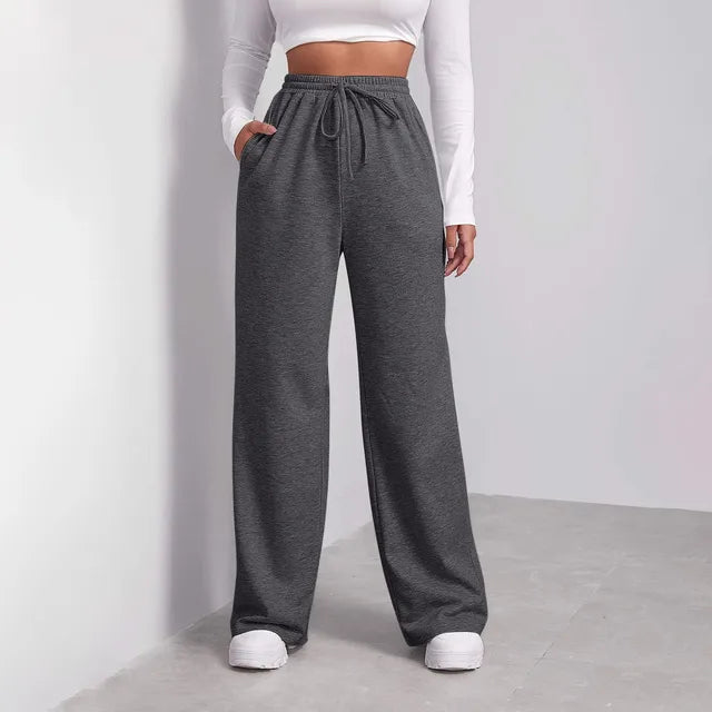 Product Image for Ravikna | Lörtsympärö Tøy Stoff Rette Bukser Med Bred Ben For Kvinner, Mørk grå / M