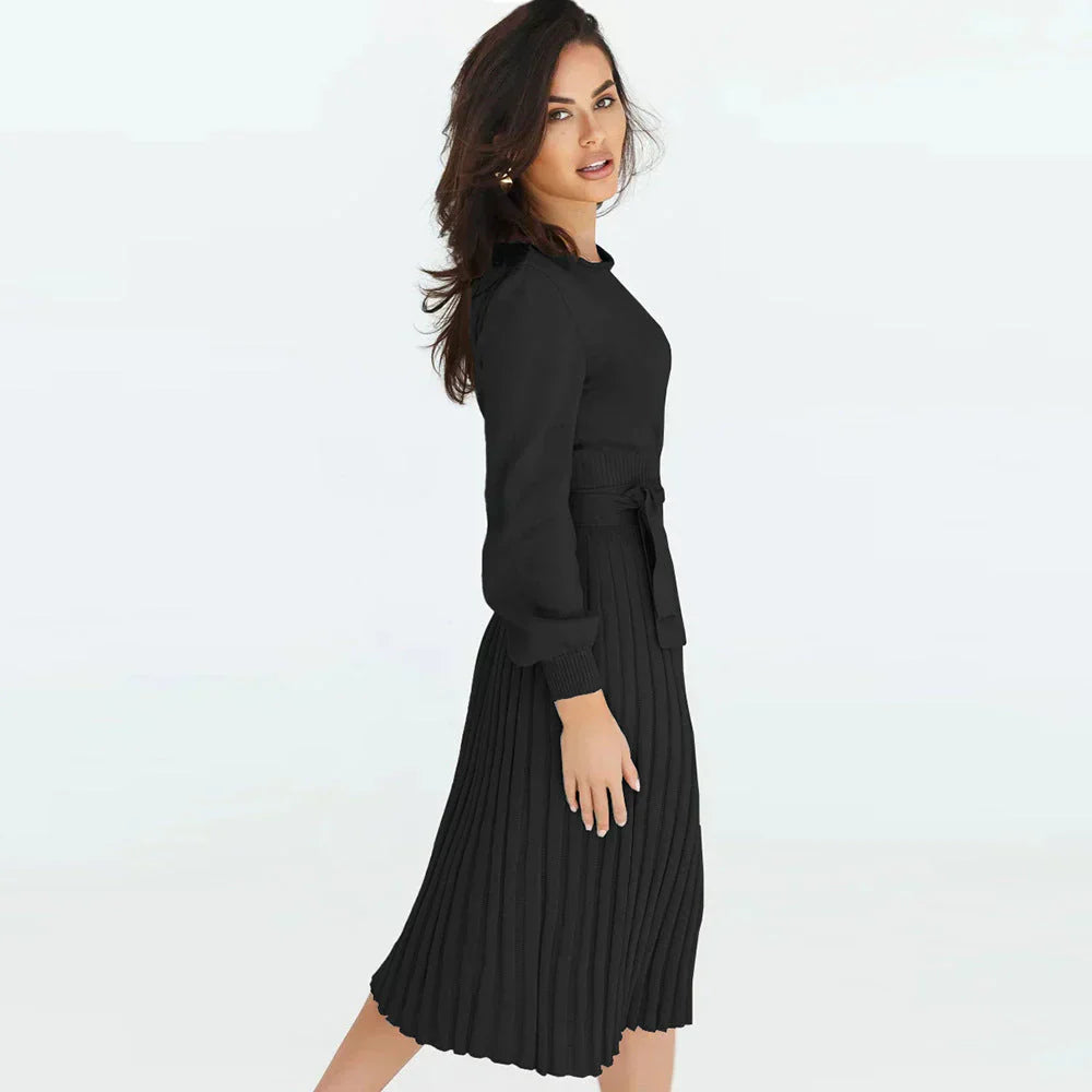 Product Image for Ravikna | Lei ned Rund hals Slim Fit Strikkekjole med Lange Ermer, Svart / M
