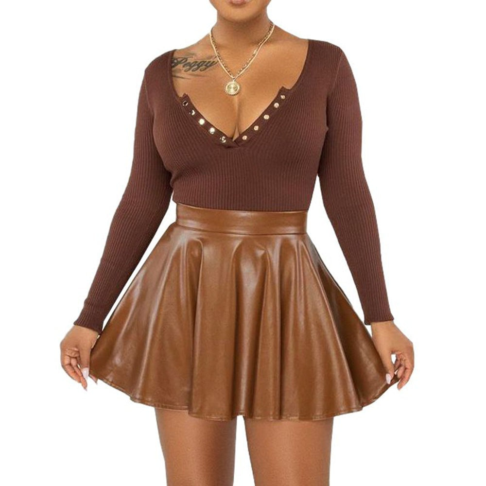 Product Image for Ravikna | Solid Color PU Midi Skirt, Kamel / XL