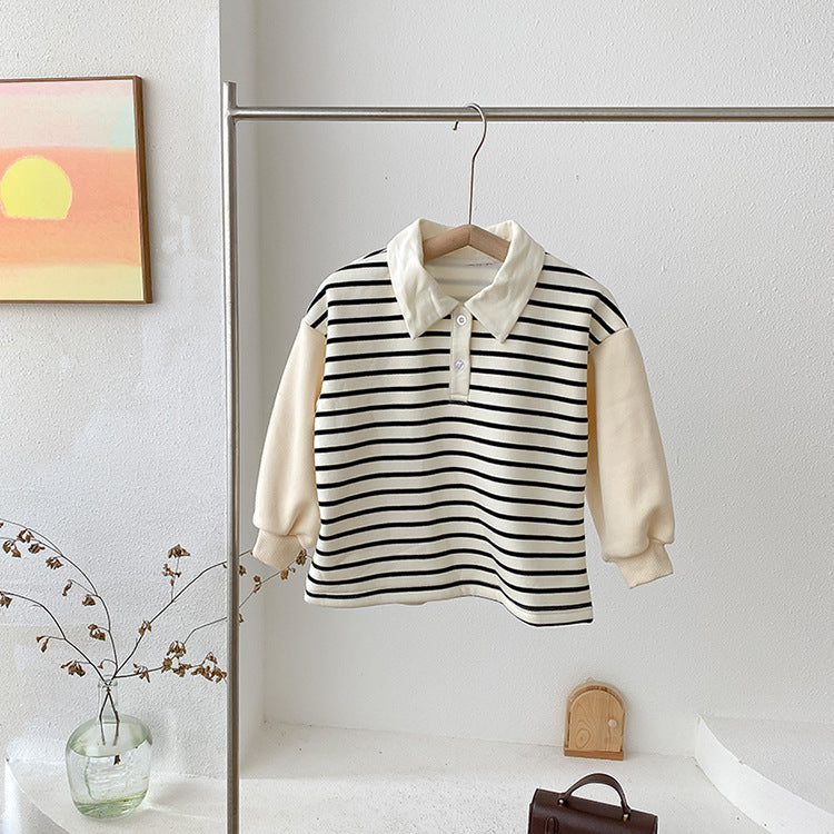 Product Image for Barn Stilfull Stripete Polo Sweatshirt Ravikna, Svart-hvite striper / 120
