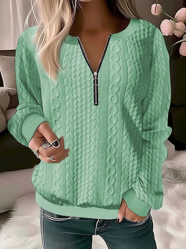 Product Image for Dame strikkegenser med høy krage og moderne glidelås Ravikna, Lys grønn / XXL