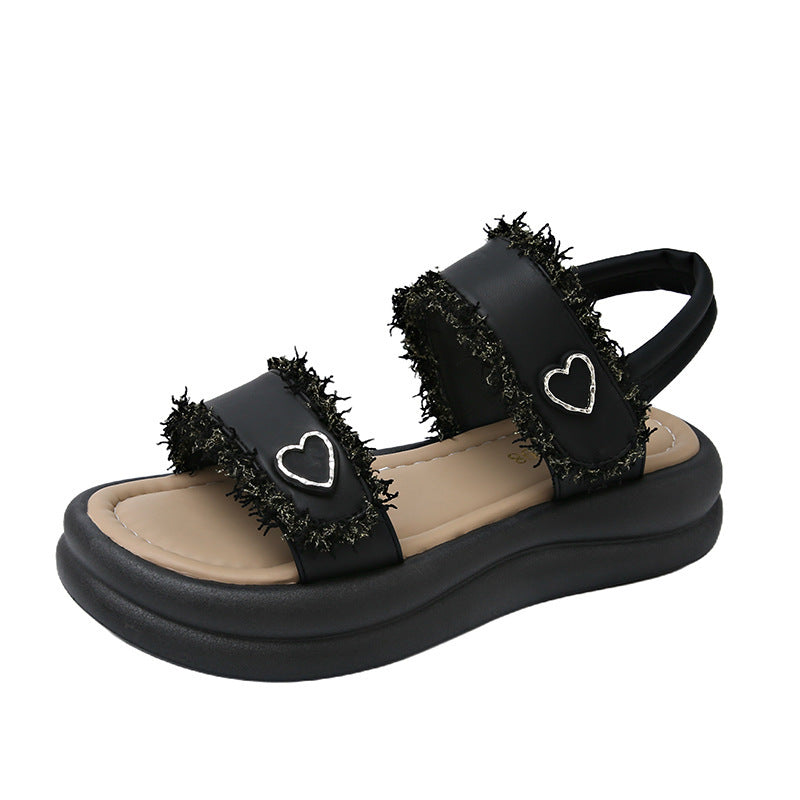 Product Image for Femme Komfort Chunky Såle Slide Sandaler med Hjerteaksenter Ravikna, Svart / 36