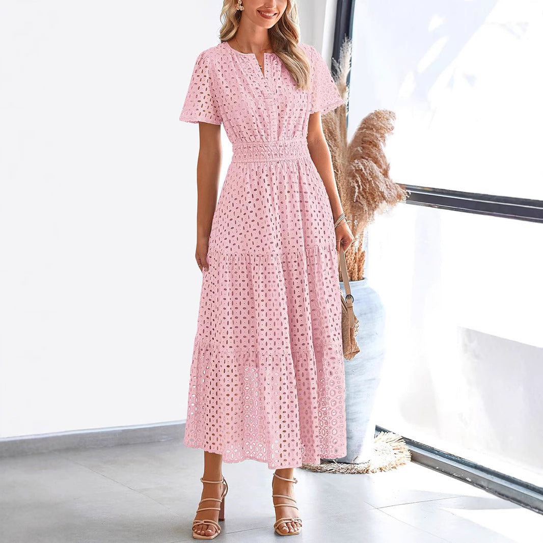 Product Image for Ravikna | Dame Lang Kjole Brodert Spisse V-Uprof Lå Shorter Casual Passform, Rosa / XL