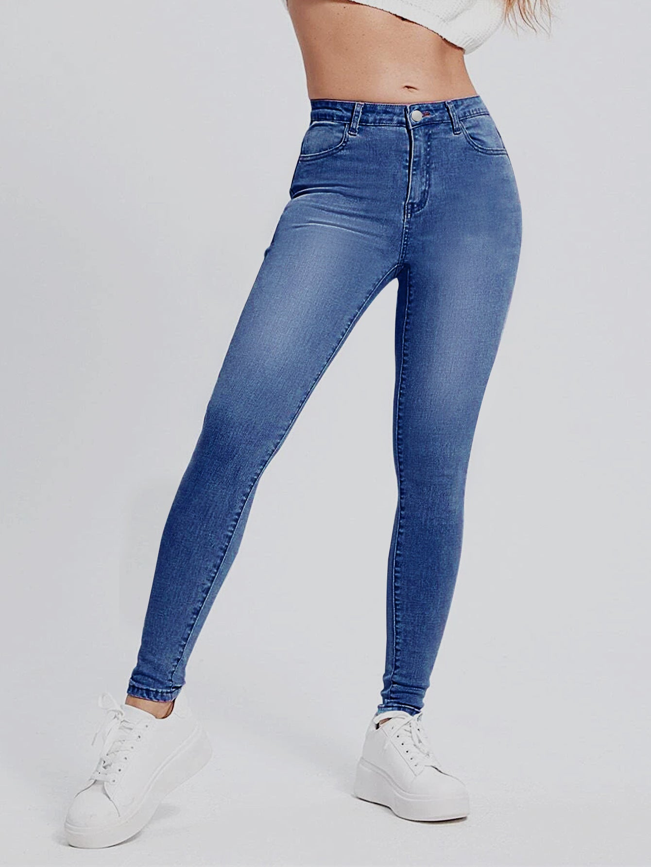 Product Image for Dame Slim Fit Jeans med høyt liv og figursydd stretch Ravikna, Mørkeblå / S