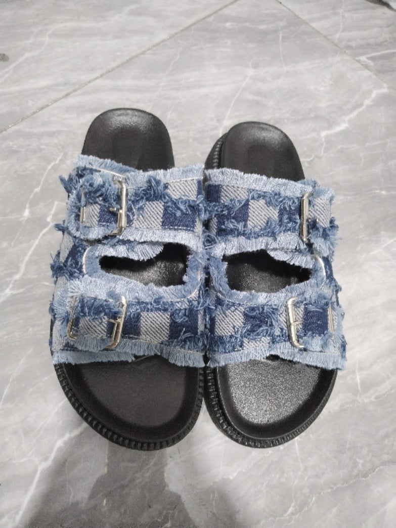 Product Image for Dame moteriktige sandaler med stropper og frynset denim Ravikna, Himmelblå / 37