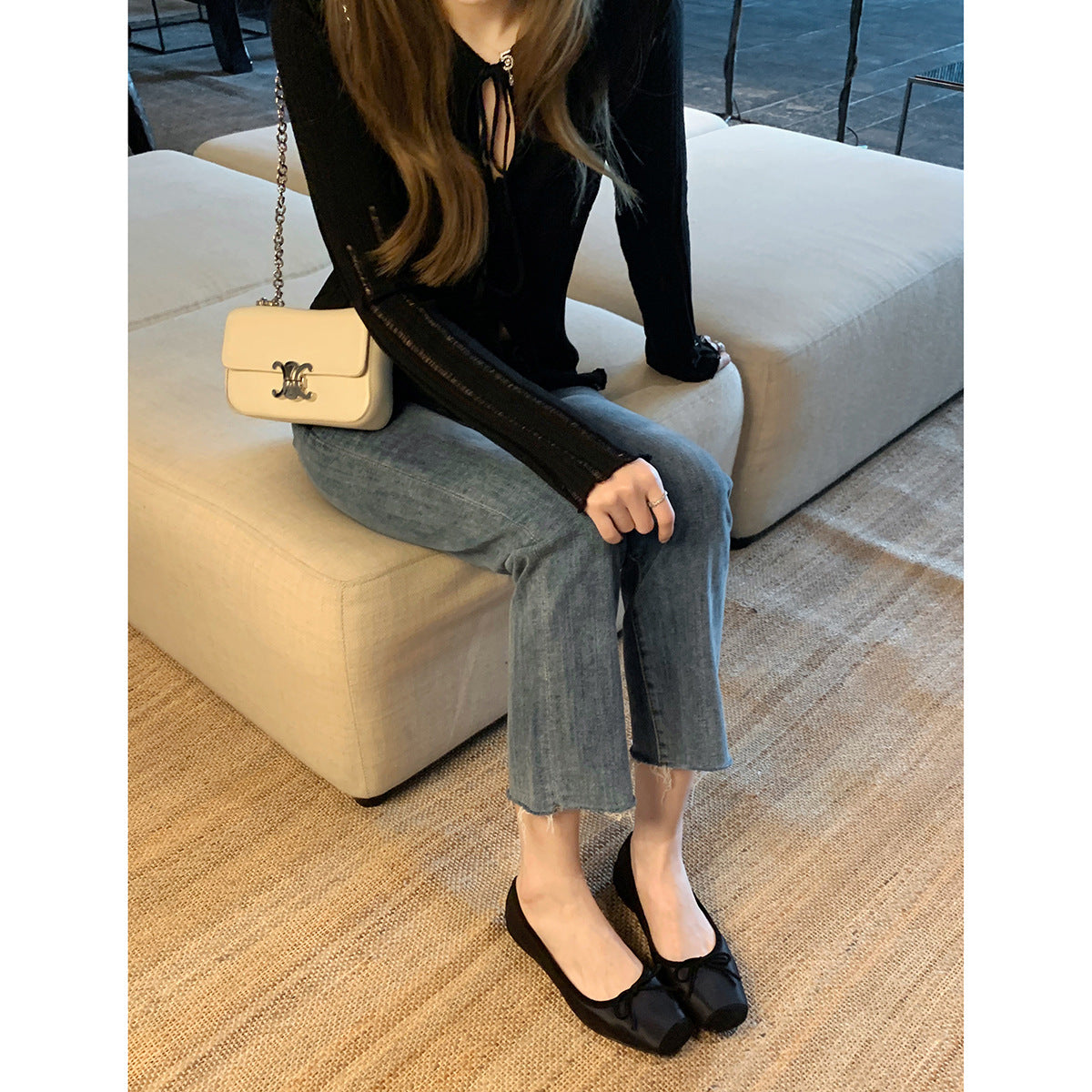 Product Image for Damen klassiske Ballerina Flats med sløyfedetalj Ravikna, Svart / 36