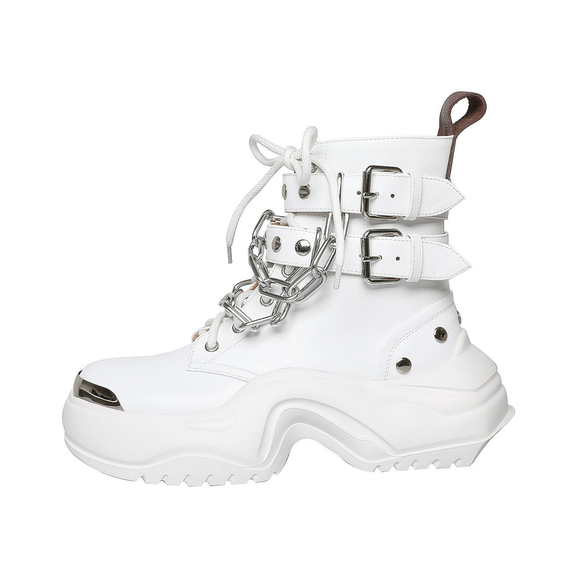 Product Image for Femme Chunky Platform Combat Boots med dekorativ kjede og rynkede stropper Ravikna, Hvit / 36