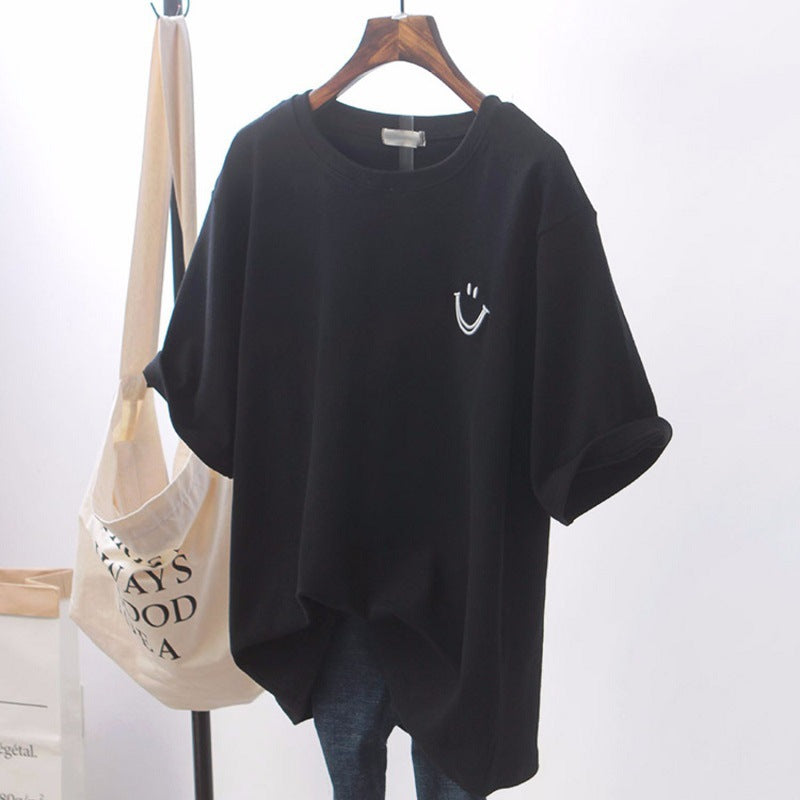 Product Image for Femme Casual Smile Grafikk Oversized T-Skjorte Ravikna, Svart / M