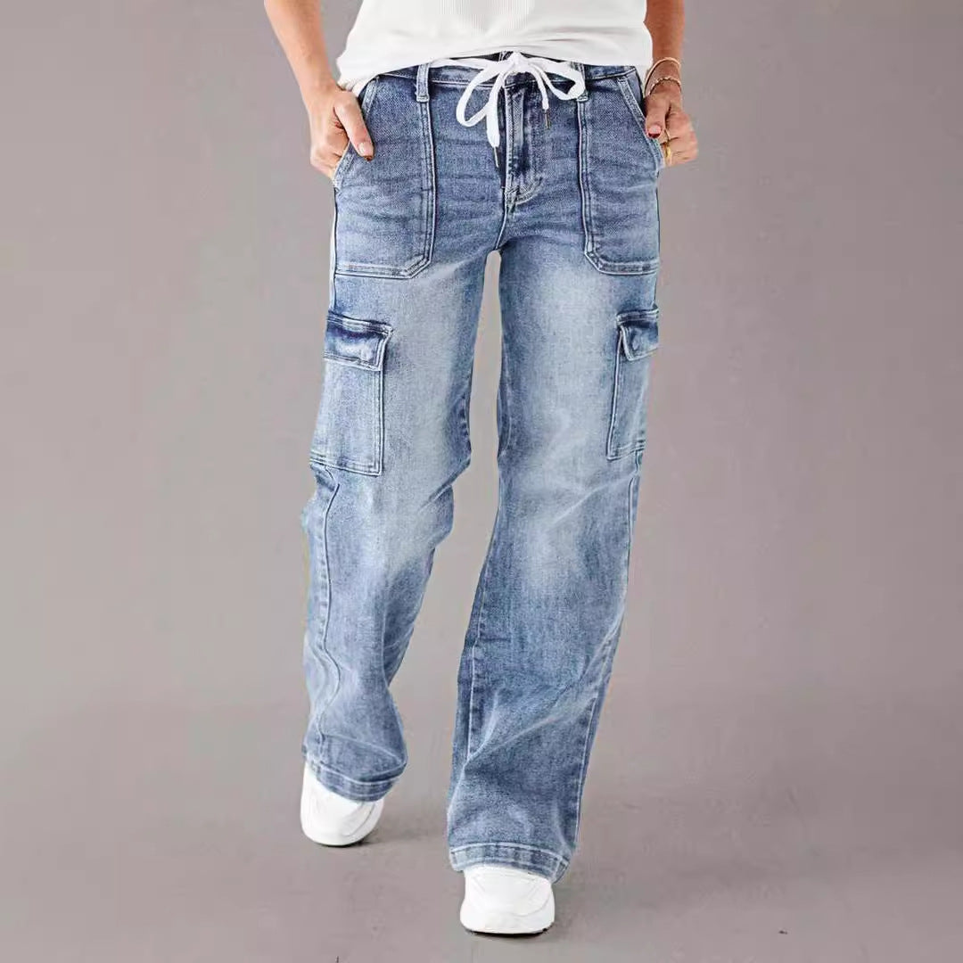Product Image for Dame Cargo Jeans med vid ben og praktiske lommer Ravikna, Himmelblå / L