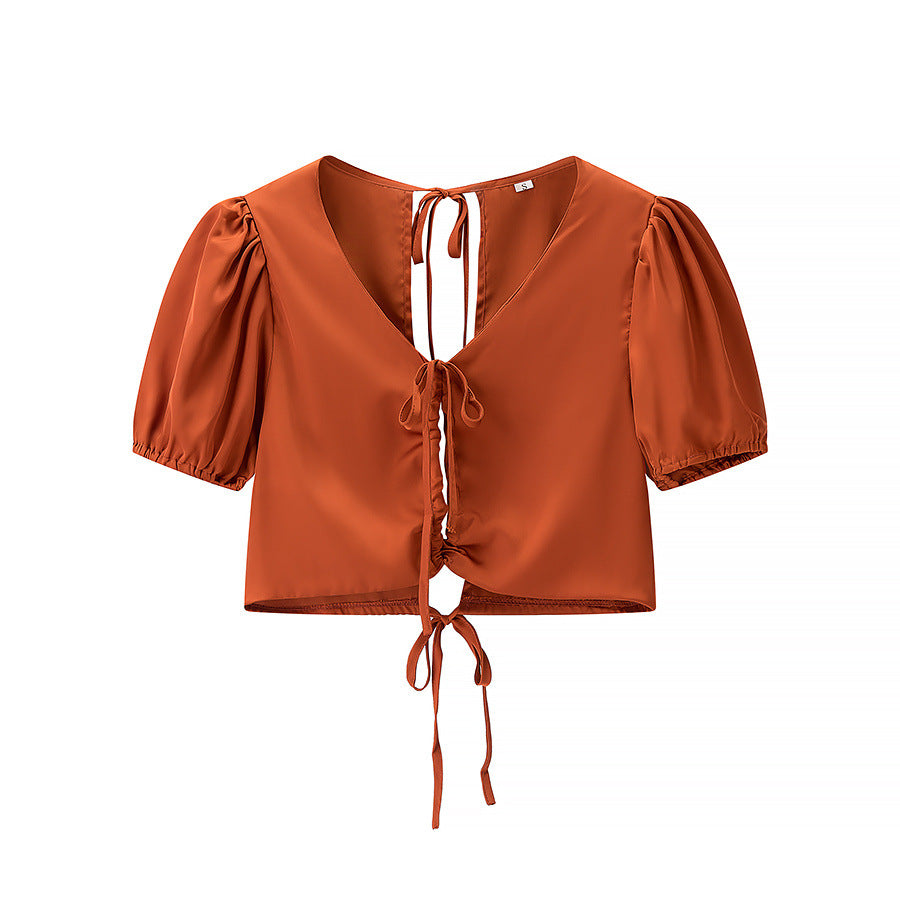 Product Image for Dame Crop-Top med fordelaktig knyting og vide ermer Ravikna, Oransje / S