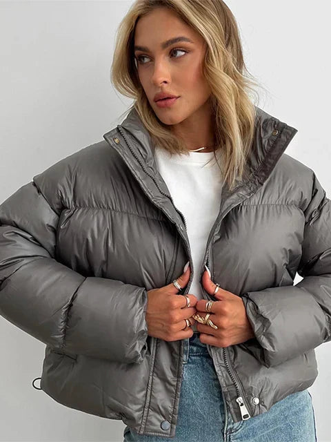 Product Image for Ravikna | Puffer jakke Kort modell Høy krage Glidelås Varme og stilig, Grå / M