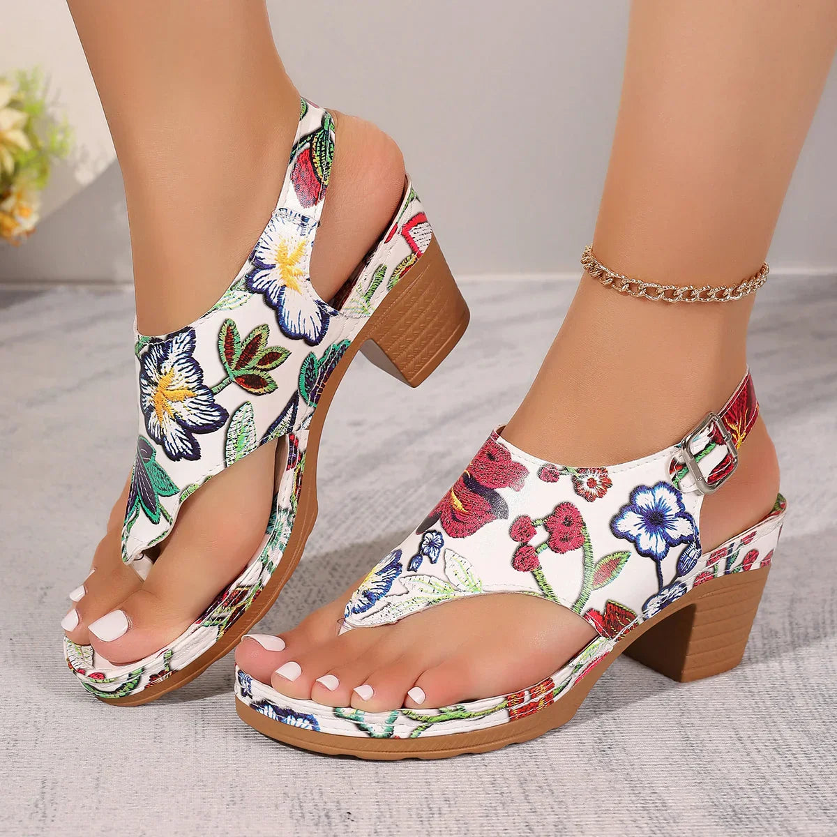 Product Image for Ravikna | Floral Mittel Absatz Sandalen Frühling Sommer Kollektion, Bunt blühend / 5