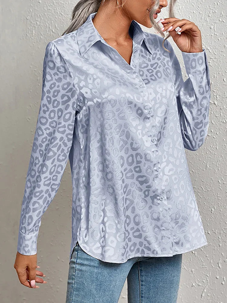 Product Image for Ravikna | Satin Leopardprint Bluse Formal Und Businesskleidung, Hellviolett / S