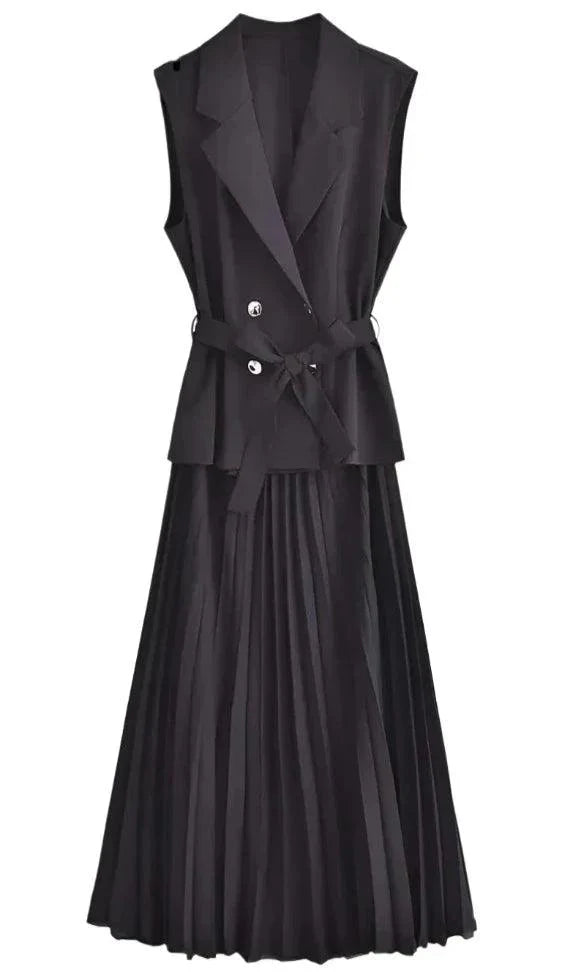 Product Image for Ravikna | Stilig dame plisserte vest stil langkjole, Svart / M