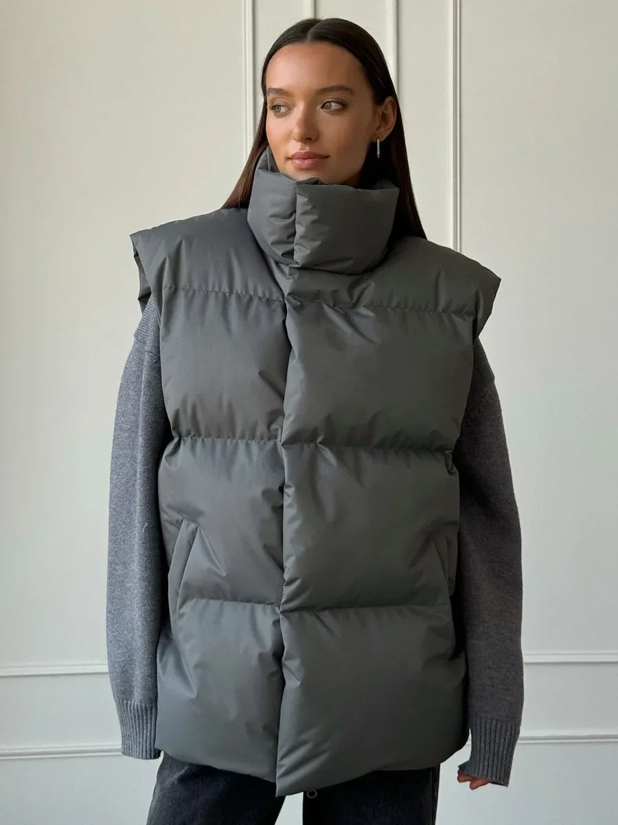 Product Image for Ravikna | Puffari-vest Polstret og Isolasjon Høy Krage Med Glidelås, Mørkegrå / M