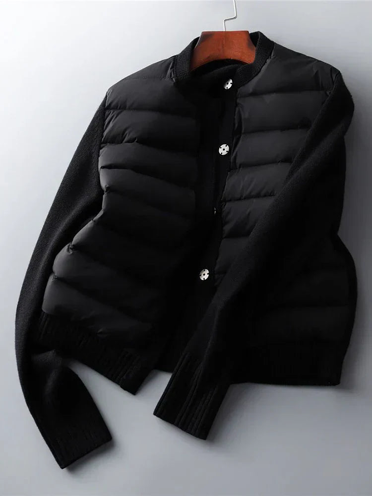 Product Image for Ravikna | Dame Hybrid Cardigan Jakke Polstret Forside Strikkärm Knappelukking, Svart / 3XL
