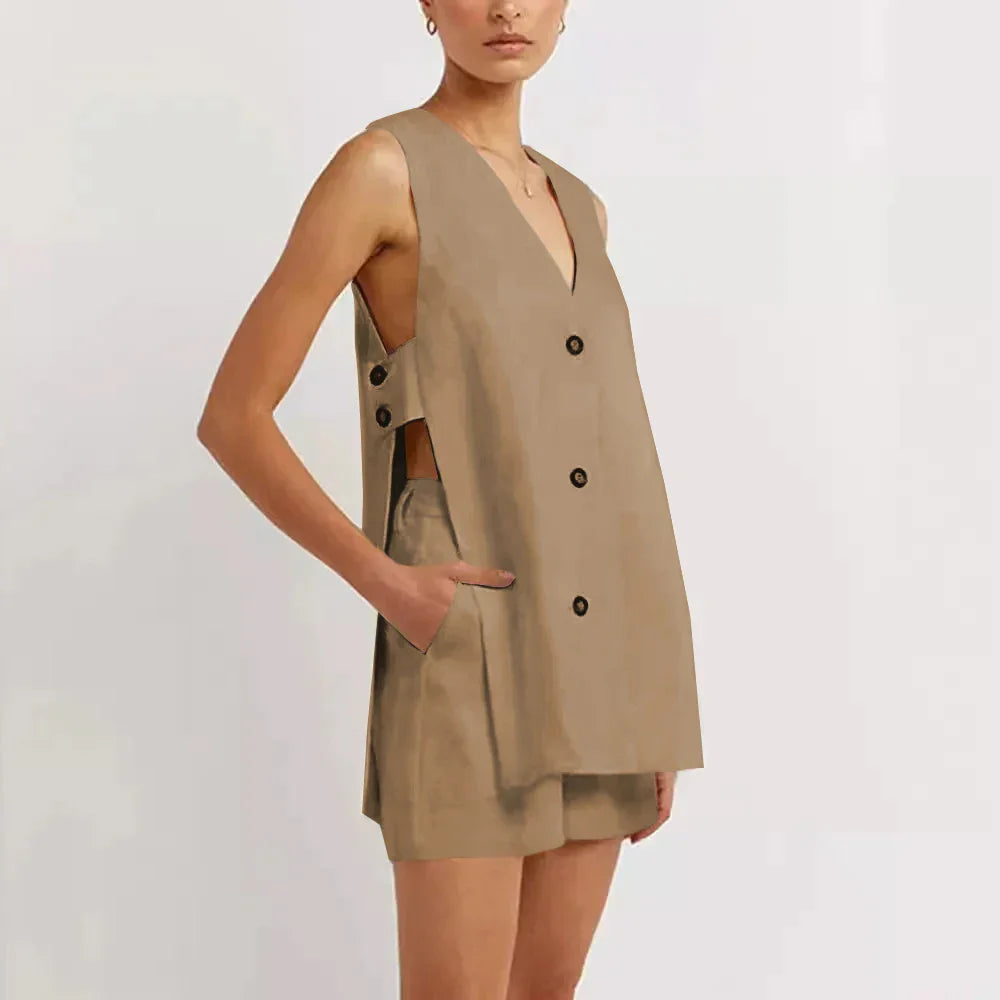 Product Image for Ravikna | Ermeless knapp vest blazer, Khaki / M