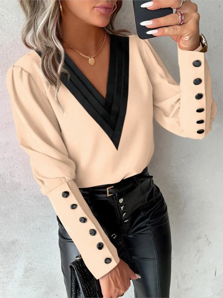 Product Image for Ravikna | Dame V-Hals Langermet Bluse, Beige / S