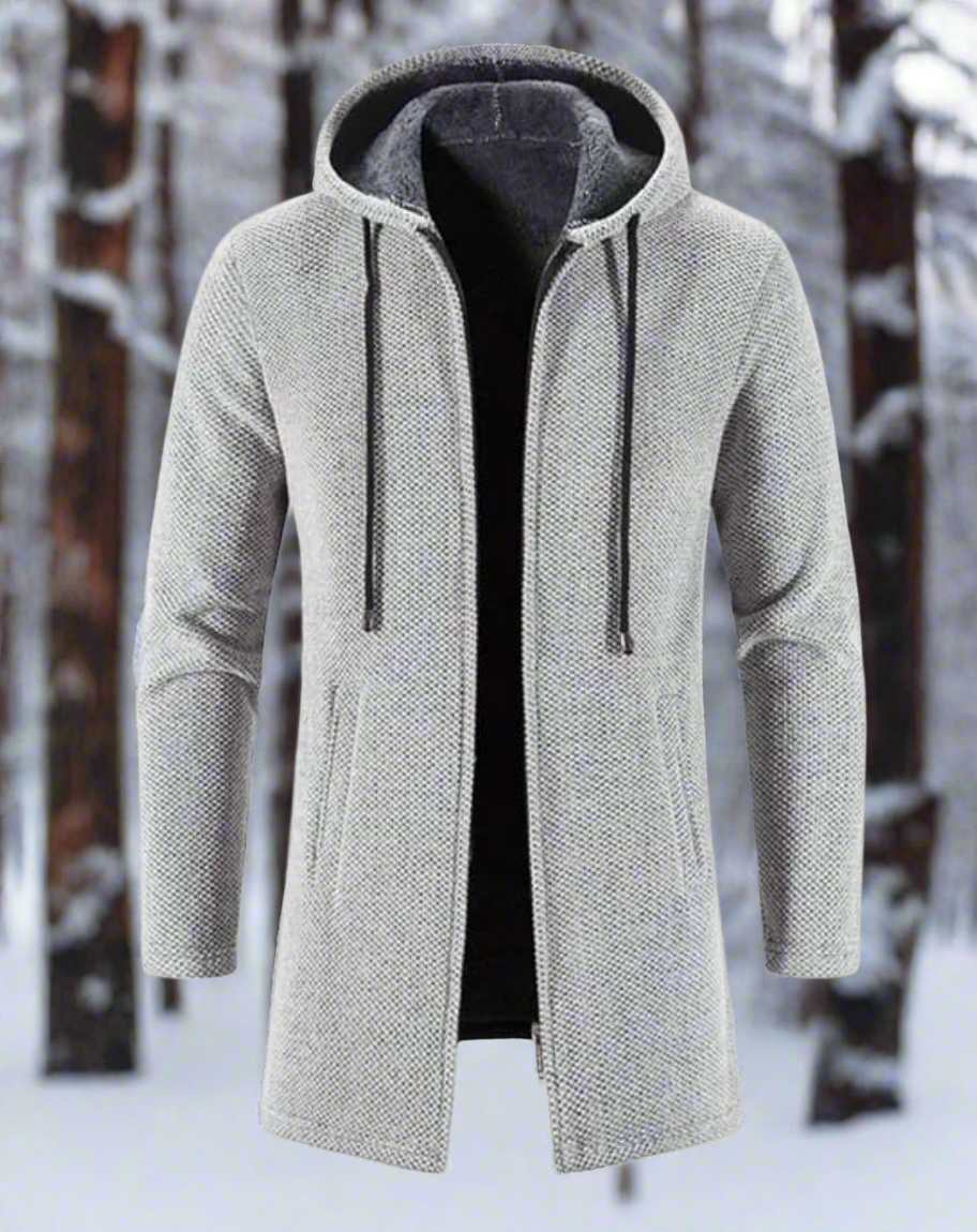 Product Image for Ravikna | Herre Lang Kapuzenkåpe Tykt Strikket Stoff Åpen Front Justerbar Hette, Lys grå / S