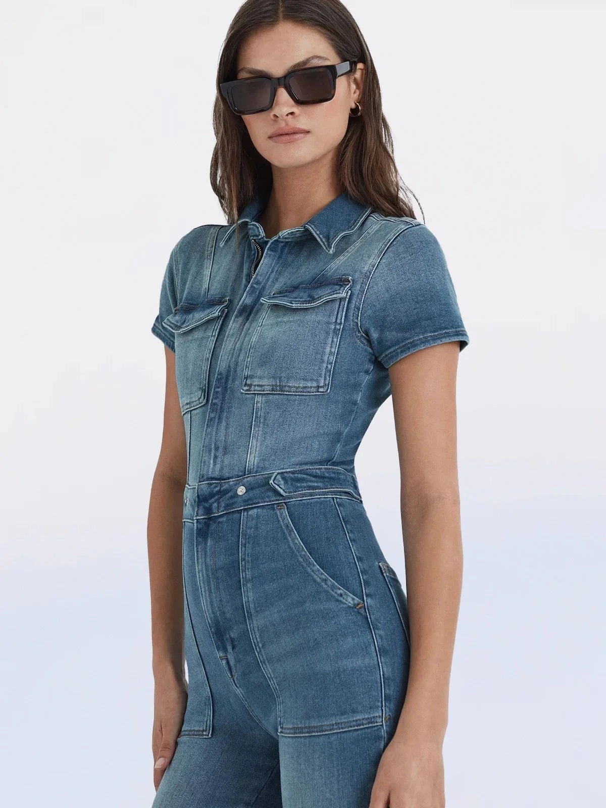 Product Image for Smal Bootcut Denim Jumpsuit, Denimblå / 3XL