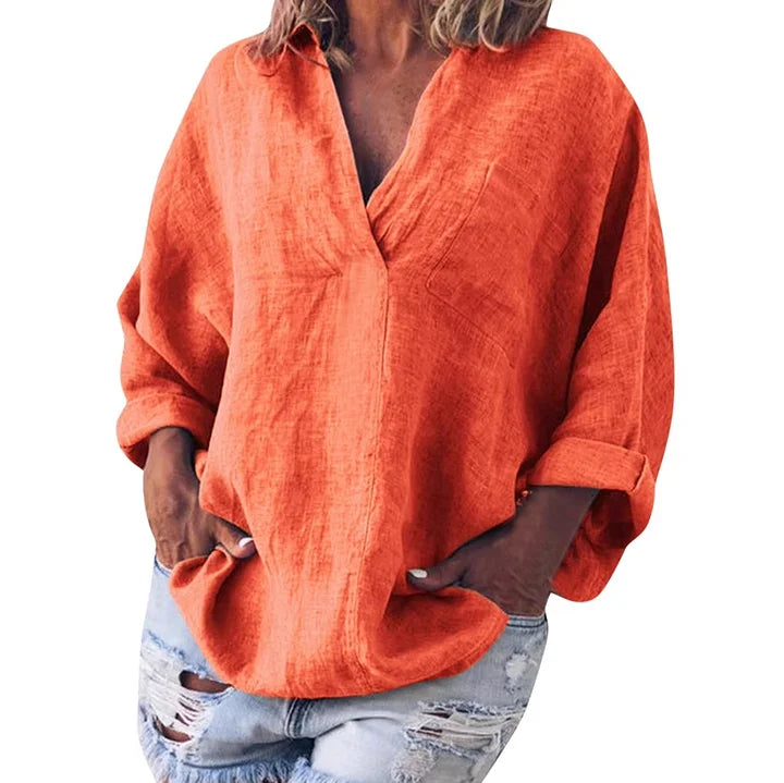 Product Image for Ravikna | Komfortabel V-hals skjorte i silke med lange ermer, Oransje / XS