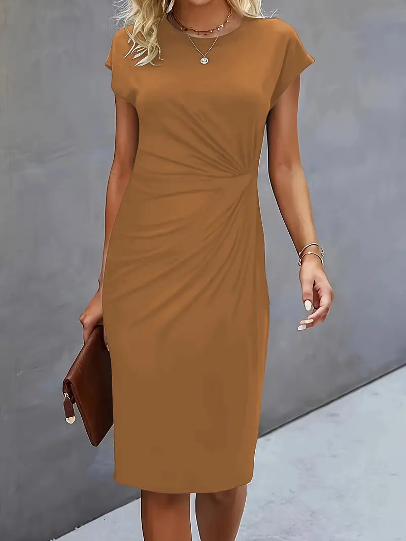 Product Image for Ravikna | Etuikleid Knielang Kurzarm Enganliegender Raffung Taille Eleganter Stil, Khaki / L