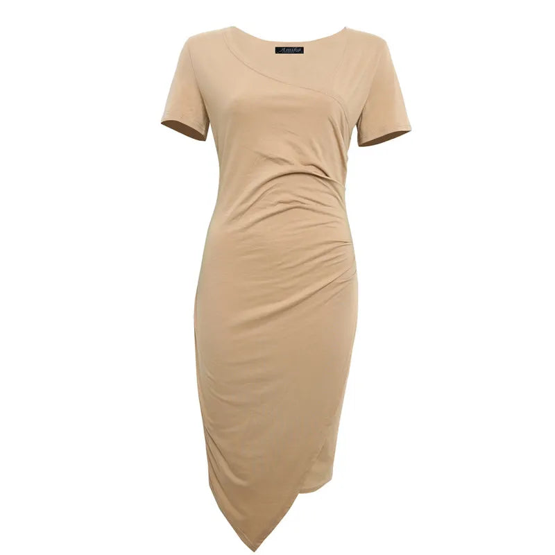 Product Image for Ravikna | Etuikleid Knielang Kurzarm Enganliegender Raffung Taille Eleganter Stil, Beige / L