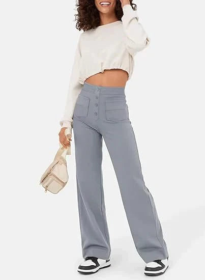 Product Image for Ravikna | Hohe Hochkant Hose Mit Knöpfen Vorne Für Frauen, Grau / L