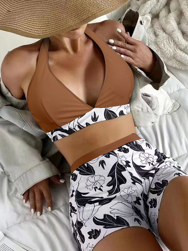 Product Image for Ravikna | Trykt Bikini-topp Og Høyt Liv Bunner Tankini, Braun / L