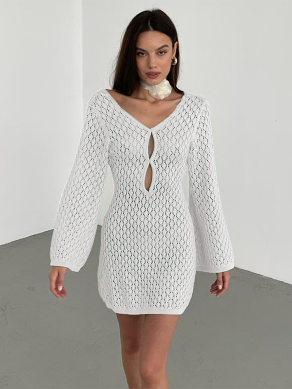 Product Image for Ravikna | Nytt ensfarget strandkjole sexy strikket hul bikini badedrakt overtrekk solbeskyttelsesklær, Hvit / S