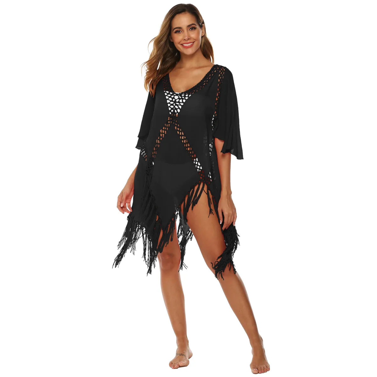 Product Image for Ravikna | V-utskjæring Strand Kimono Kjole, Svart / En størrelse