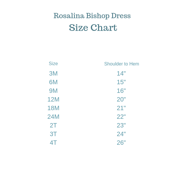 Rosalina Bishop Dress Size Chart